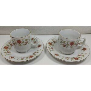 Lot Of 2 Miniature Fine Porcelain Floral With Gold Rim Demitasse Cup And Saucer